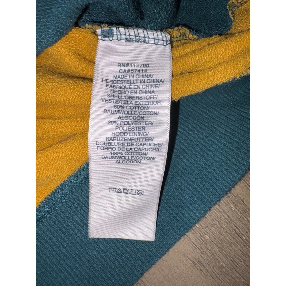 True Religion Hoodie Mens 2XL Teal Yellow Colorblock Pullover Sweatshirt Logo